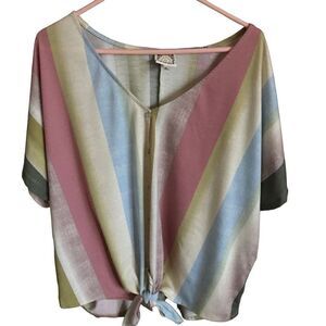 Trusele Size 2X striped short sleeve top pink green